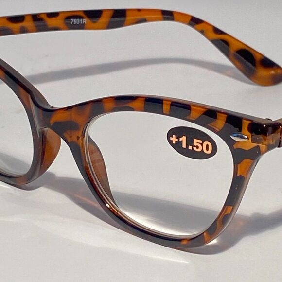 0772 Reading Glasses 1.50 Readers Tortoise Modified Cateye Frames NWT - Picture 7 of 8